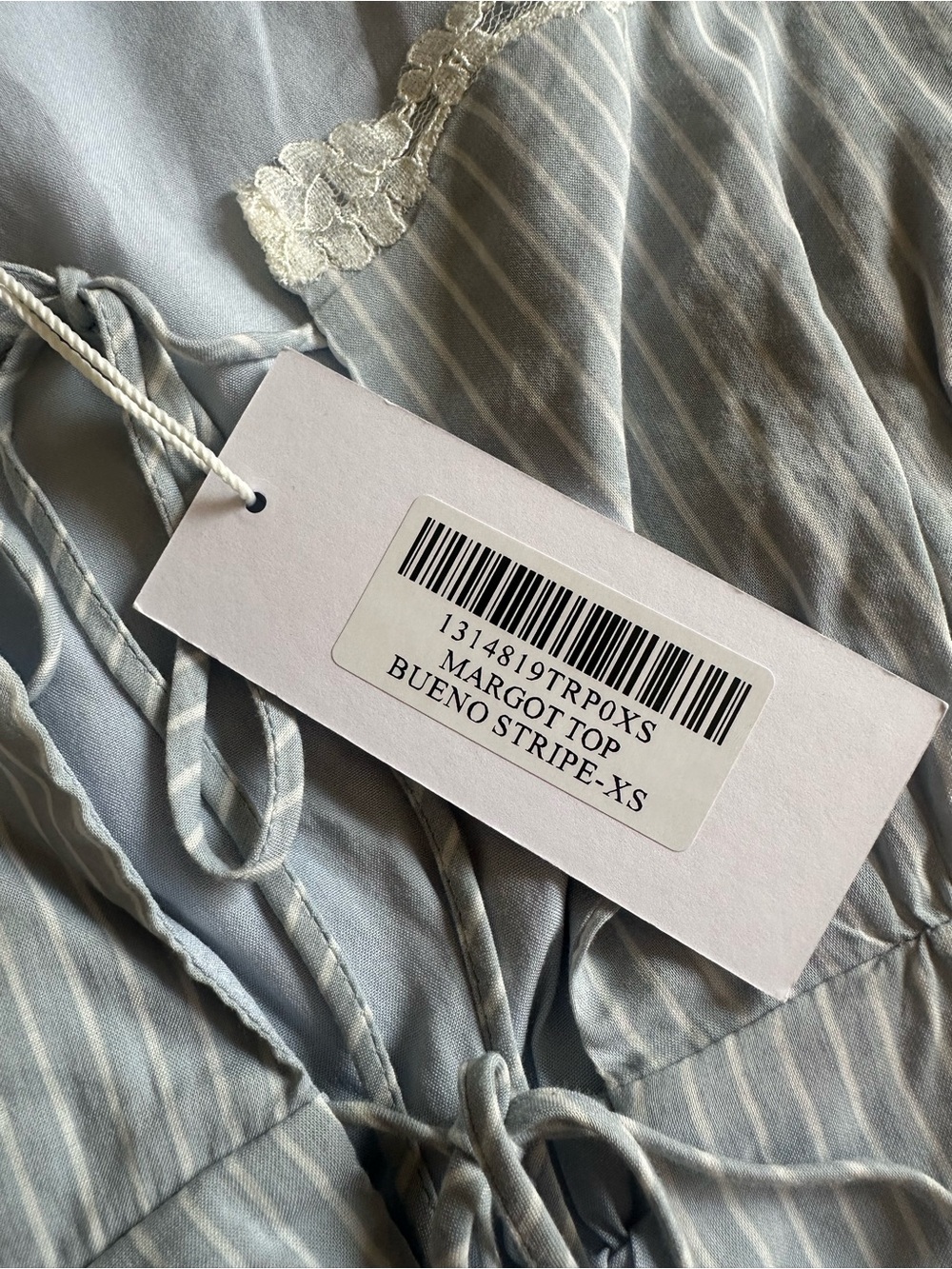 Reformation Light Blue and White Striped Lace-Trim Peplum Blouse NWT - Picture 2 of 3